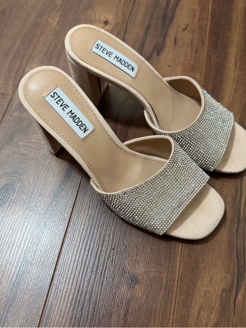 Steve Madden Beige Rhinestone Slide Heels - Picture 4 of 4